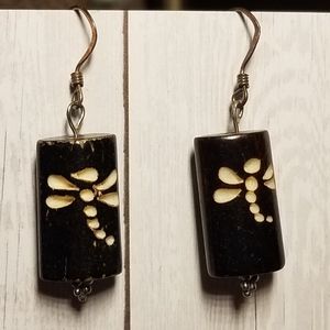 earrings brown wood dragonfly hypo